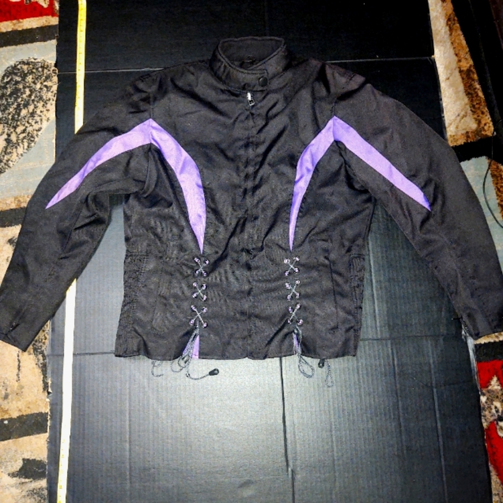Black and purple laced riding jacket. Very cool.